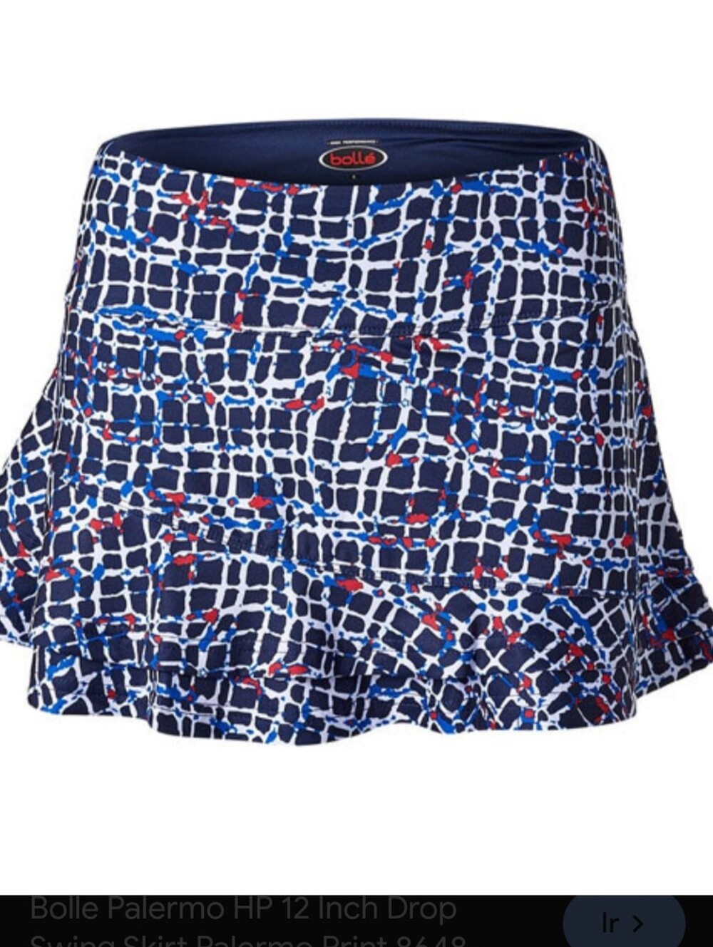 bolle Navy Geometric Print Skirt with Red & Blue Accents
